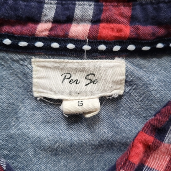 Per Se Button Down Shirt Women Small Red Plaid Long Sleeve Collared Blouse Soft - Picture 5 of 9